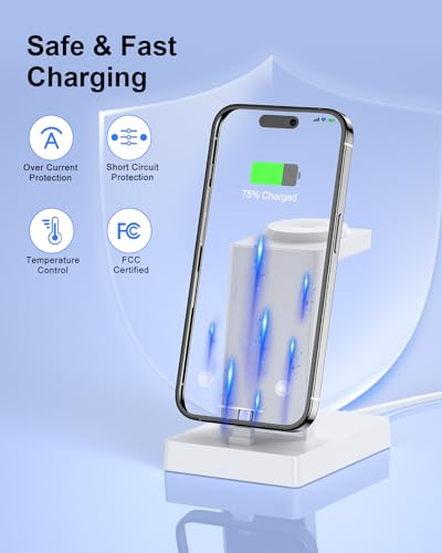 30W Fast Charging Station for Apple Devices - ADADPU 3 in 1 USB C Charger Stand for iPhone 18 Pro Max 17 16 15 & AirPods 4, Wireless Charger Dock Compatible with Apple Watch Ultra/10/9/8/7/6/5/4/3/SE - color: Classic White
