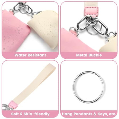 Mini Zip Around Wristlet Wallet, Dual Pouch Keychain Coin Purse for Women | Phone wallet design, detachable pouches, waterproof nylon, zipper closure, card holder, travel and daily essentials organizer - color: Pink+White