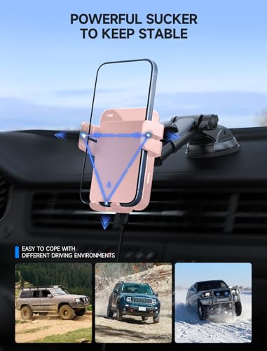 Wireless Car Charger 15W Auto Clamping Phone Holder Dash Windshield Vent - color: Pink