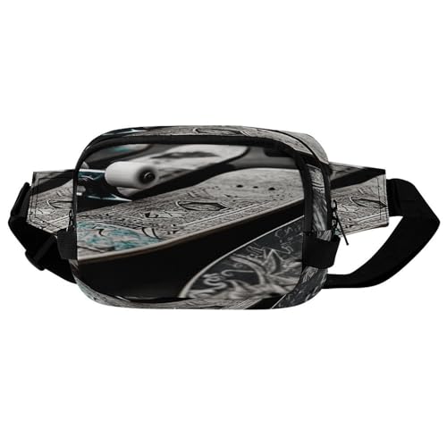 Skate Boards Fanny Packs for Women Men Double Layer Fashion Waist Pack Adjustable Belt Bag with Pockets Small Crossbody Bags for Running Hiking Workout Travel Daily Use