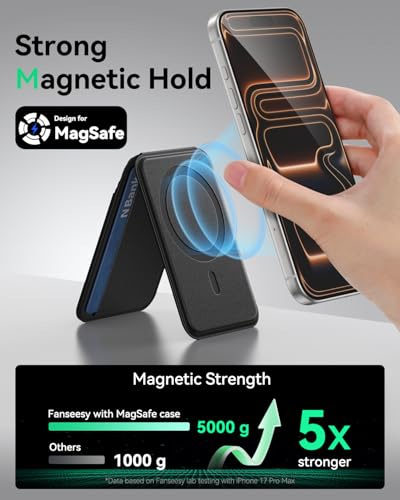 for MagSafe Wallet with Stand, 5 Card Holder, Slim Leather Magnetic Wallet for iPhone 17/16/15/14/13/12 Pro Max Plus Air Series, 3 Card Slots & 1 Cash Slot,Black - color: Black