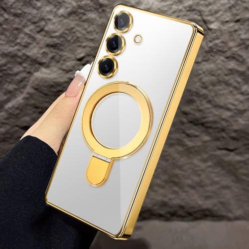 Magnetic Case for Samsung Galaxy S26 Plus Case Clear Invisible Stand Built-in Camera Lens Protector Compatible with MagSafe Protective Cover,Gold - color: Gold, size: for Samsung S26 Plus