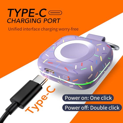 Portable Wireless Charger for Apple Watch Series 11/10/9/8/UItra/7/6/5/4/3/2/SE/Nike,Compact Travel Purse Essentials Magnetic iWatch Charger 1200mAh Extra Power Bank Keychain Style - color: Purple Colorful