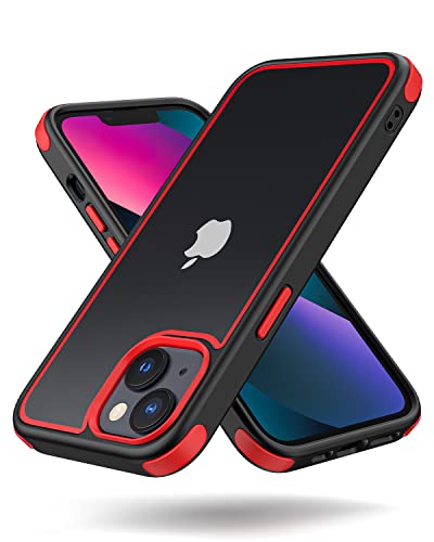 Mobnano Crystal Clear Case for iPhone 14 & iPhone 13, with Multicolor Protective Shockproof Bumpers [Not Yellowing] Slim Hard PC Back Cover for Men Women - Black/Red - color: Black/Red, size: iPhone 13 / 14