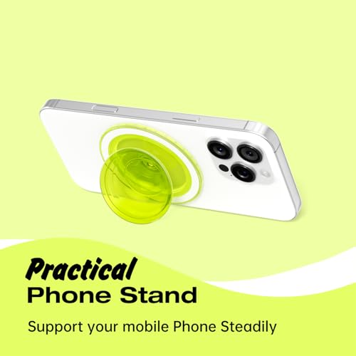 Svanove Magnetic Phone Grip Compatible with Magsafe, Mag Safe Translucent Clear Grip Collapsible Kickstand for iPhone Samsung Pixel, Cute Transparent Silicone Removable Phone Stand Holder, Neon Yellow - color: Neon Yellow, style: Magnetic