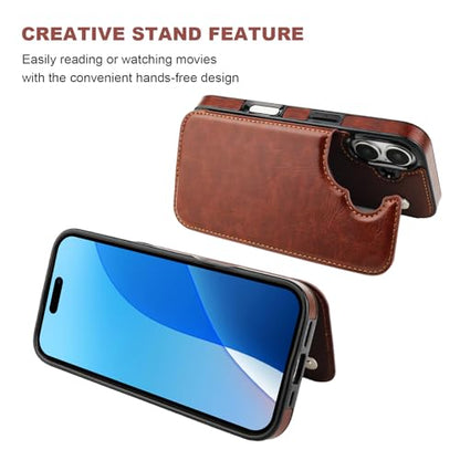 ONETOP for iPhone 16 Wallet Case with Credit Card Holder,Brown | Kickstand,ID/Cash Holder,Case Wallet with Card Slots,Double Magnetic Clasp,Durable PU Leather Shockproof Cover for Women Men - color: Brown