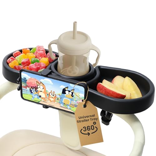Stroller Tray with Cup Holder & Phone Mount, 360° Rotation