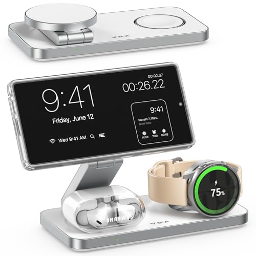3 in 1 Magnetic Wireless Charger for Samsung Galaxy, Foldable Fast Charging Station for MagSafe Samsung Galaxy S26 Ultra S25 S24 Z Fold Flip 8 Watch 8 7 Buds 4 3 Pro,Not for Samsung Watch 9/Ultra 2 - color: White