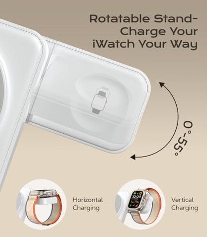Meifigno 3 in 1 Foldable Wireless Charger for Apple Multiple Devices, White - color: White