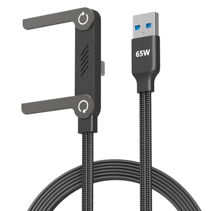 65W USB A to USB C Cable with Foldable Stand,5FT Sideways Invisible Charging Cord,90 Degree Right Angle Braided Gaming Fast Charger Cable Compatible with iPhone 17 16 15 ,MacBook,iPad,Galaxy S26 S25