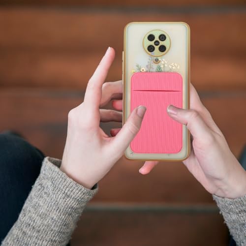 jojofuny 2pcs Adhesive Phone Card Holder Sticky Id Wallet Sleeve Elastic Stretch Fabric Mobile Cellphone Back Pocket Pink for Travel and Daily Use