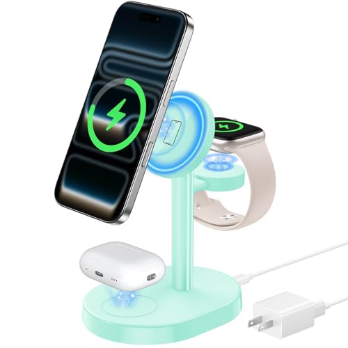 Mag-Safe Charger 3 in 1 Charging Station for iPhone Apple Watch AirPods - color: Mint Green, size: 15W