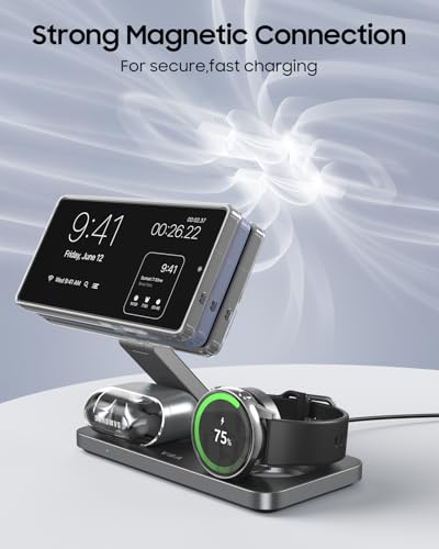 3 in 1 Magnetic Wireless Charger for Samsung Galaxy, Foldable Fast Charging Station for MagSafe Samsung Galaxy S26 Ultra S25 S24 Z Fold Flip 8 Watch 8 7 Buds 4 3 Pro,Not for Samsung Watch 9/Ultra 2 - color: Black