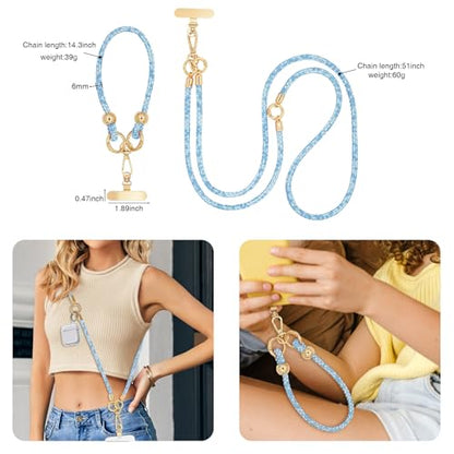Crystal Phone Strap Crossbody and Wrist Lanyard, Anti Theft Layered & Wrist Strap Cell Phone Neck for Women - color: Blue