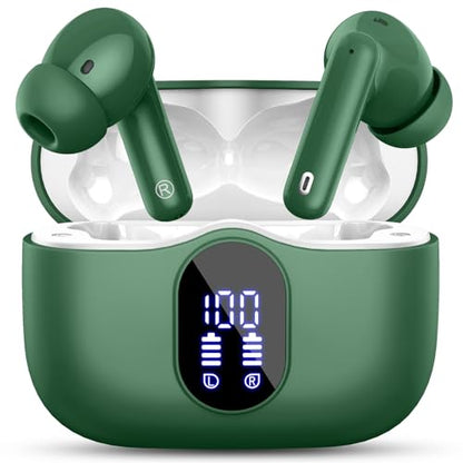 Wireless Earbuds, Bluetooth 5.4 Headphones Bass Stereo/Clear Calls, Green - color: Green