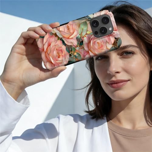 Case for iPhone 15 Pro Max | Anti-Slip Side Handle| Bold Protective Design | Compatible with MagSafe | Stained Glass Pink Flower | - color: Stained Glass Pink Flower, size: iPhone 15 Pro Max