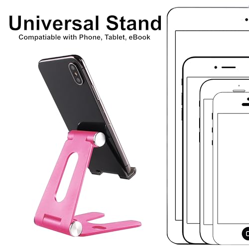 Fully Foldable Multi-Angle Aluminum Phone & Tablet Stand - Adjustable Dock Holder for Desk, Bed, Office, School, Kitchen, Travel - Portable Charger Station Organizer (Rose Gold, Foldable)