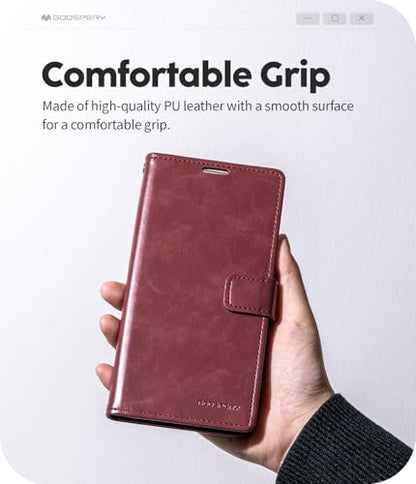 GOOSPERY Bluemoon Folio Wallet Case for iPhone 17, Flip Cover with Card Holder, Kickstand, Magnetic Closure, Shockproof TPU + PU Leather - Wine - color: Wine, size: iPhone 17