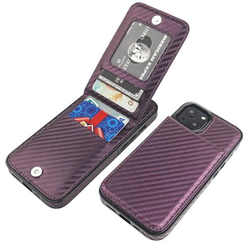 KIHUWEY for iPhone 14 Wallet Case Card Holder Kickstand, Carbon Purple - color: Carbon Purple