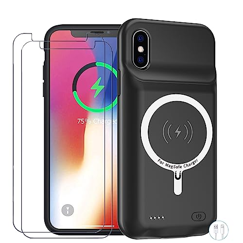 Battery Case for iPhone X/XS, Enhanced 10000mAh Portable Protective Wireless Charging Case Support Carplay Compatible with iPhone X/XS (5.8 inch) Rechargeable Extended Battery Charger Case (Black) - size: iPhone X/XS