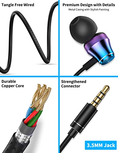 Wired Earbuds for Chromebook Laptop PC,3.5mm in Ear Headphones for Kindle - color: Purple Blue