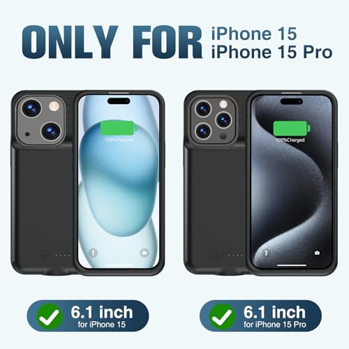 GIN FOXI Battery Case for iPhone 15 Pro/15, Rechargeable Case 15W Fast Charging Charger Real 7000mAh Ultra-Slim Anti-Fall Protection Extended Charger for iPhone 15 &15 Pro Black - size: 15/15 Pro