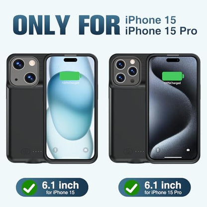 GIN FOXI Battery Case for iPhone 15 Pro/15, Rechargeable Case 15W Fast Charging Charger Real 7000mAh Ultra-Slim Anti-Fall Protection Extended Charger for iPhone 15 &15 Pro Black - size: 15/15 Pro