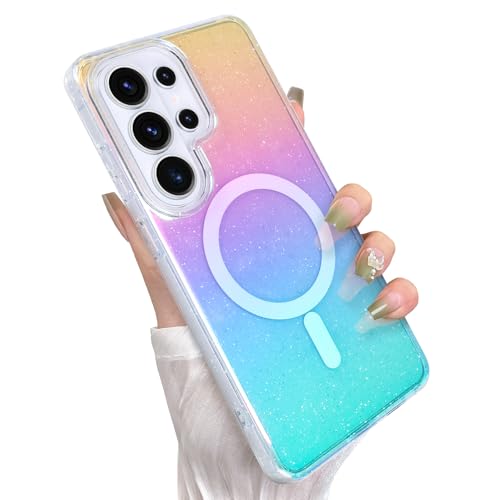 Glitter Case for Samsung Galaxy S26 Ultra Case, Iridescent Colors | Compatible with Magsafe, Cute Aesthetic Gradient Girly Sparkly Bling Rainbow Magnetic Phone Cover for Women Girls - color: Iridescent Glitter, size: Samsung Galaxy S26 Ultra