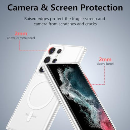 RALEAVO for Samsung Galaxy S22 Ultra Case Clear Magnetic Phone Case [Compatible with MagSafe] Slim Transparent Acrylic Hard Back Case Cover Military Drop Protection Case, Clear - color: Magnetic & Clear, size: S22 Ultra