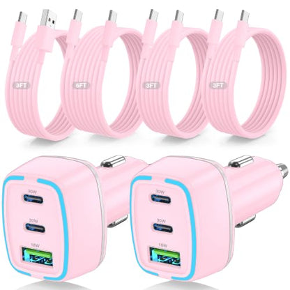75W USB C Car Charger, 3-Port Super Fast Charging Cigarette Lighte - color: Pink