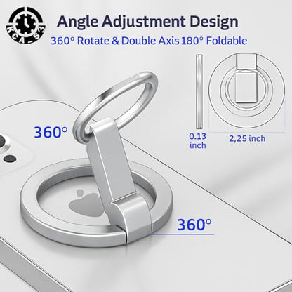 White Minimalist Magnetic Phone Ring Holder Ultra-Slim Kickstand iPhone 11-17 Pro Max Samsung Galaxy Pixel Anti-Drop Grip 360° Adjustable Finger Loop Wireless Charging Compatible Lightweight - color: White Metal Holder