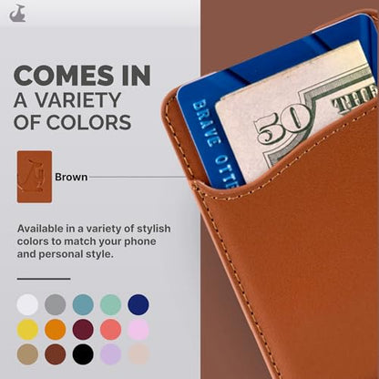 Wallaroo Premium Leather Cell Phone Wallet Stick On - Android and iPhone Wallet and Card Holder for Women and Men - Durable with Non-Slip Lining Secures Up to 3 Cards - color: Brown Leather