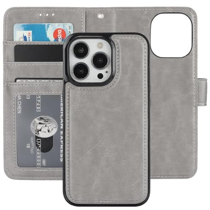 Bocasal Detachable Wallet Case Card Holder for iPhone 13 Pro, Grey - color: Gray