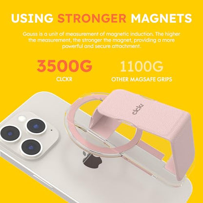 CLCKR Finger Phone Grip for MagSafe Stand, Phone Grip Loop Holder with Kickstand, Magnetic Phone Grip Holder, for iPhone 16/15/14/13/12 Pro Max Plus Series, Clear Pink - color: Pink