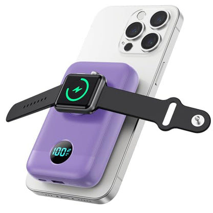 GKUTW Magnetic Portable Charger for iPhone and Apple Watch, 10800mAh 25W PD Fast Charging Power Bank, Dual-Side Magnet Design Travel Essentials Battery Pack for iPhone 17/16/15/14/13/12 (Purple) - color: Purple