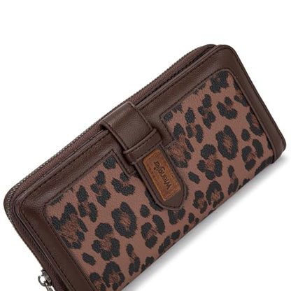 X Wrangler Women's Wallets Bifold Wristlet Wallets for Women Large Capacity Credit Card Wallet with ID Window - color: Leopard Coffee