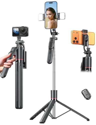 67’’ Selfie Stick Tripod with Light, Basic Phone Stand for iPhone & Samsung, All-in-One Extendable Tripod with Remote, 360° Rotation Handle, Portable Travel Vlog Kit for Video Recording Live Streaming