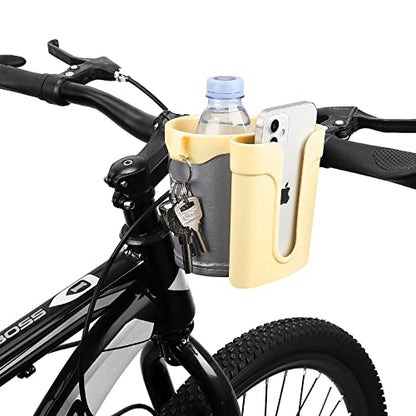 Accmor 3-in-1 Bike Cup Holder with Cell Phone Keys Holder, Bike Water Bottle Holders, Universal Bar Drink Cup Can Holder for Bicycles, Motorcycles, Scooters, Yellow Grey - color: Gream Yellow Grey