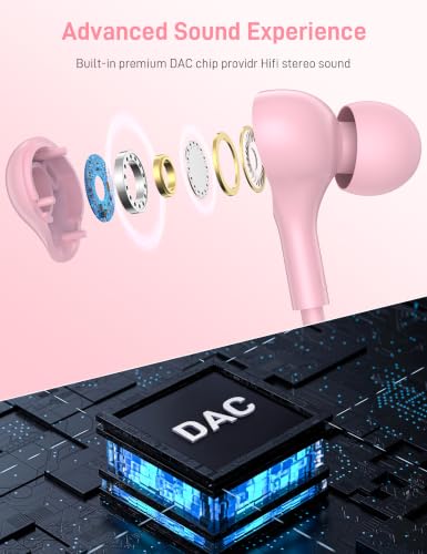 USB C Headphones for Apple/iPhone Duo 18 17 16 15 Wired Earbuds with Case - color: Pink