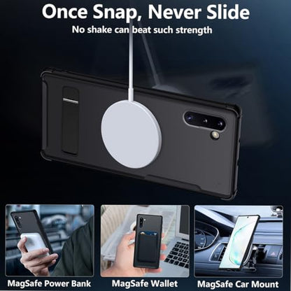 TIANNIUKE Magnetic Case for Samsung Galaxy Note 10,Compatible with MagSafe,Adjustable Kickstand,Translucent Matte Anti-Fingerprint,Shockproof Protective Phone Case - color: Kickstand Black, size: Galaxy Note 10