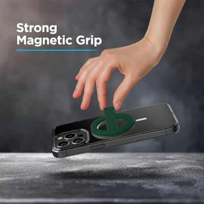 Encased Magnetic Phone Grip Holder Thin Silicone Finger Loop Ring Compatible with iPhone (Evergreen) - color: Evergreen