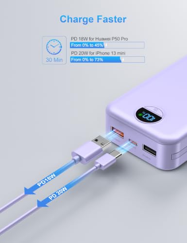 Ffnpua Portable Charger Power Bank 20000mAh PD20W w/Built-in Cables