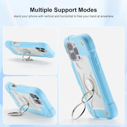 MARKILL Compatible with iPhone 16 Pro Max Case 6.9 Inch with Ring Stand, Heavy-Duty Military Grade Shockproof Phone Kids Cover for iPhone 16 Pro Max - color: Ice Blue, size: iPhone 16 Pro Max 6.9