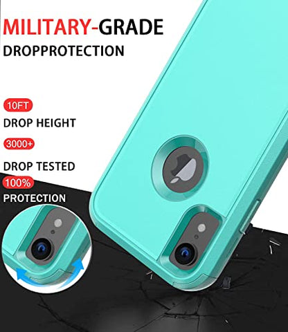 Diverbox for iPhone Xr Case [Shockproof] [Dropproof] [Dust-Proof],Heavy Duty Protection Phone Case Cover for Apple iPhone XR - color: Teal-3in1