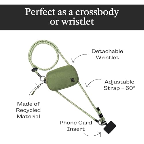 Save the Girls Active Phone Lanyard Crossbody Rope Strap with Wallet, Green - color: Green