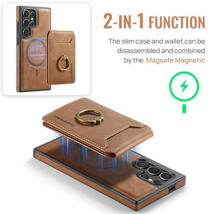 for Samsung Galaxy S26 Ultra 2 in 1 Detachable Card Bag Wallet Case Durable Leather Wallets Magnetic Card Holder 4 Card Slots Ring Stand RFID Blocking Brown - color: Brown, size: Samsung Galaxy S26 Ultra