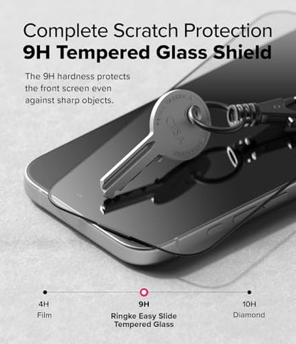 Ringke for iPhone 16/15 Screen Protector [Easy Slide, 2 Pack] | Easy Installation with Alignment Tool, Case Friendly Premium 9H Hardness Tempered Glass - size: iPhone 16 & 15