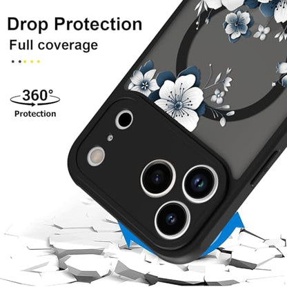 Magnetic for iPhone 17 Pro Case,White Flower | [Compatible with MagSafe] Cute Fashion Translucent Matte Hard Back Shockproof Anti-Scratch Phone Case,Ink Flower - color: Ink Flower, size: iPhone 17 Pro
