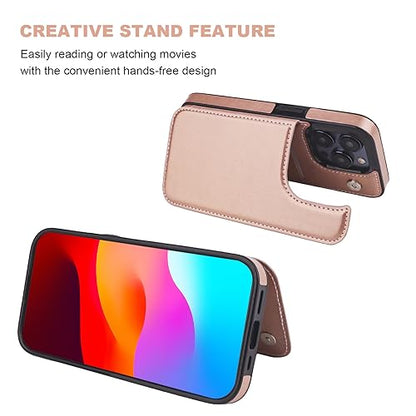 ONETOP for iPhone 15 Pro Wallet Case with Credit Card Holder,Rosegold | Kickstand,ID/Cash Holder,Case Wallet with Card Slots,Double Magnetic Clasp,Durable PU Leather Shockproof Cover for Women Men - color: Rose Gold