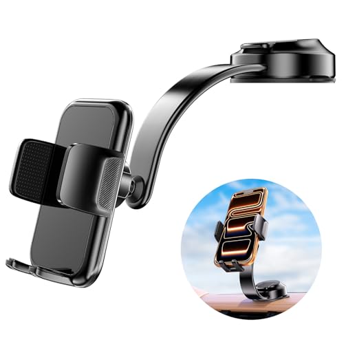 Car Dashboard Phone Holder for Windshield - Tesla Touch Screen Phone Mount with 360° Adjustable Aluminum Arm & Nano Adhesive Base for iPhone 17 Pro Max and All 4-7inch Smartphone (Black)